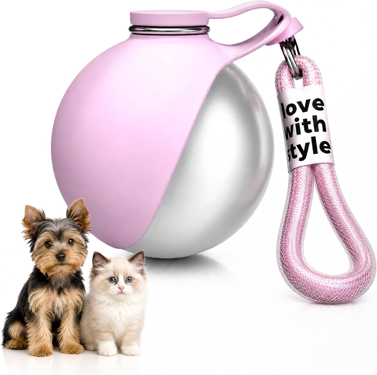 Ultimate Portable Dog Water Bottle - 10 Oz Stainless Steel Dispenser with Silicone Foldable Bowl for Hassle-Free Hydration on the Go!