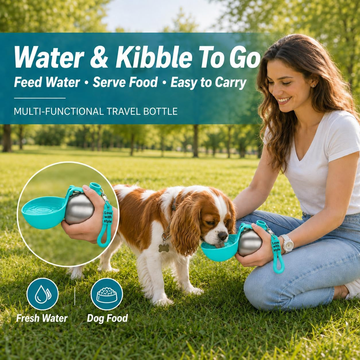 Ultimate Portable Dog Water Bottle - 10 Oz Stainless Steel Dispenser with Silicone Foldable Bowl for Hassle-Free Hydration on the Go!