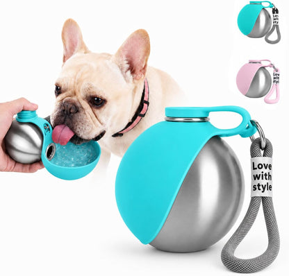 Ultimate Portable Dog Water Bottle - 10 Oz Stainless Steel Dispenser with Silicone Foldable Bowl for Hassle-Free Hydration on the Go!